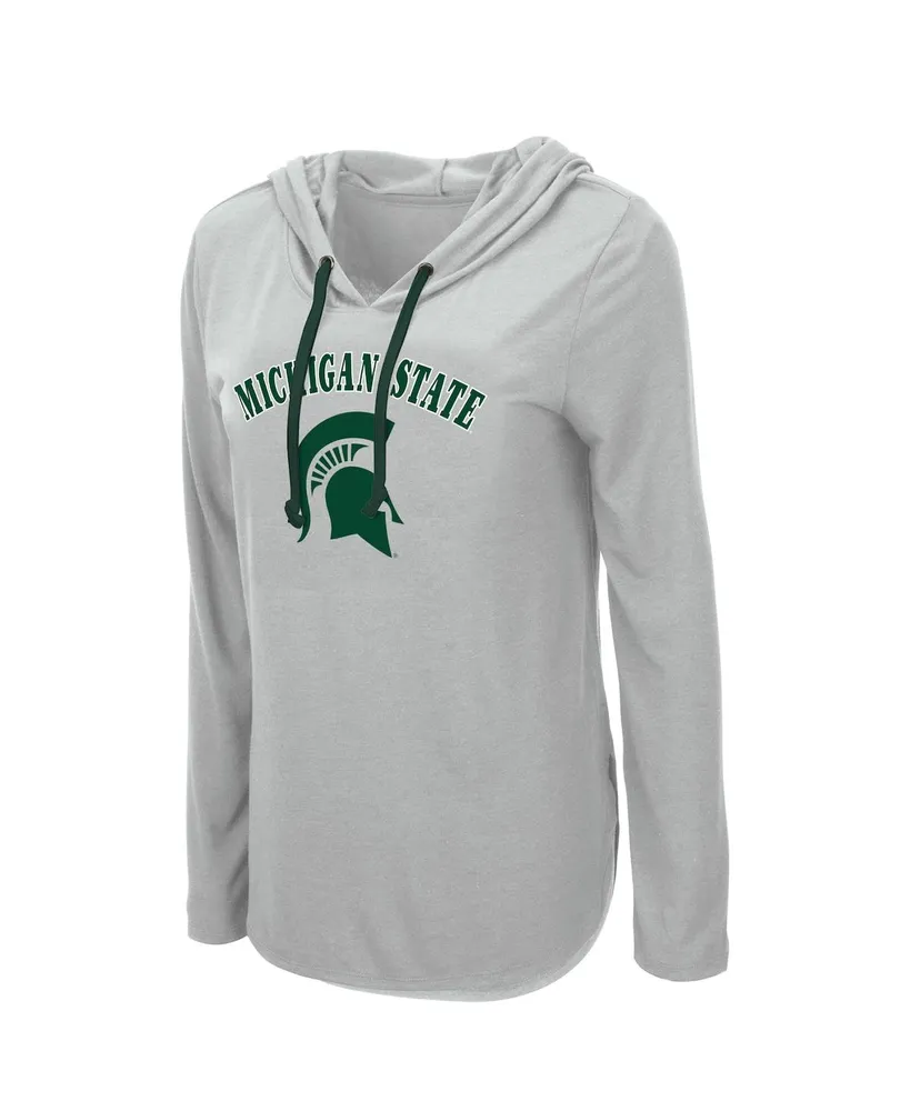 Women's Colosseum Heather Gray Michigan State Spartans My Lover Lightweight Hooded Long Sleeve T-shirt