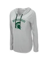 Women's Colosseum Heather Gray Michigan State Spartans My Lover Lightweight Hooded Long Sleeve T-shirt