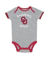 Newborn and Infant Boys and Girls Champion Crimson, Heather Gray, White Oklahoma Sooners Three-Pack Bodysuit Set