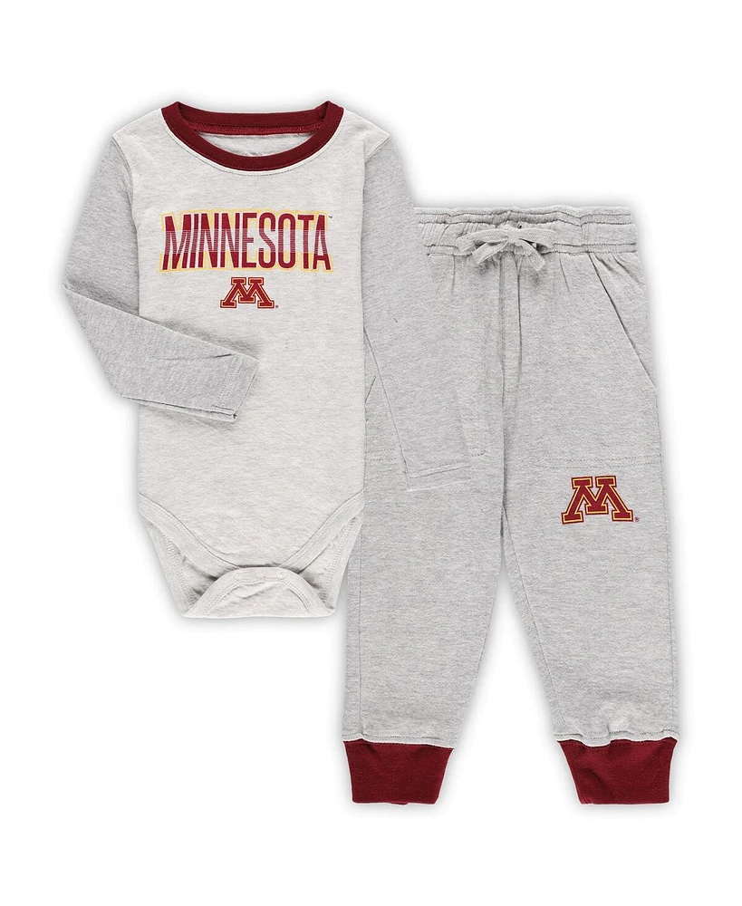 Infant Boys and Girls Wes & Willy Heather Gray Minnesota Golden Gophers Jie Jie Long Sleeve Bodysuit and Pants Set