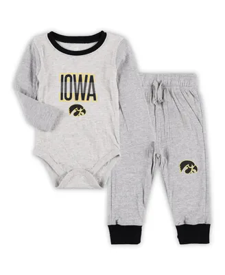 Infant Boys and Girls Wes & Willy Heather Gray Iowa Hawkeyes Jie Long Sleeve Bodysuit Pants Set