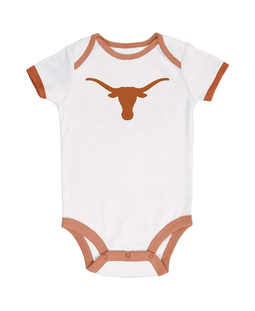 Infant Boys and Girls Champion Texas Orange, Gray, White Longhorns 3-Pack Bodysuit Set