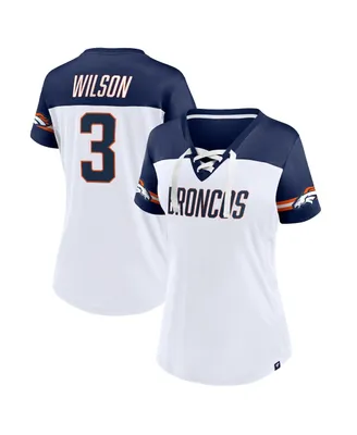 Women's Fanatics Russell Wilson White Denver Broncos Athena Name and Number V-Neck Top