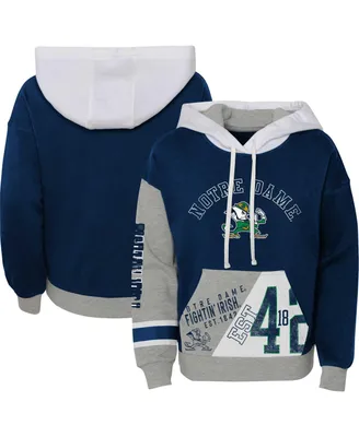 Big Girls Navy Distressed Notre Dame Fighting Irish True Fan Soft Fleece Pullover Hoodie