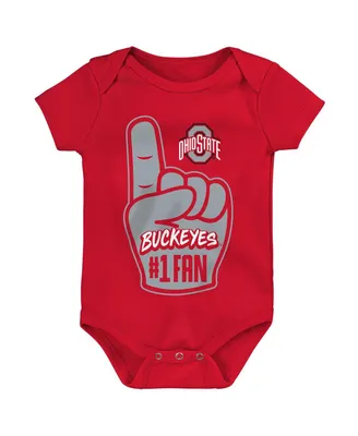Newborn and Infant Boys Girls Scarlet Ohio State Buckeyes #1 Fan Foam Finger Bodysuit