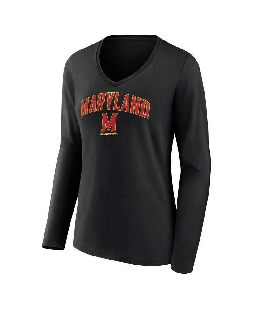 Women's Fanatics Black Maryland Terrapins Evergreen Campus Long Sleeve V-Neck T-shirt