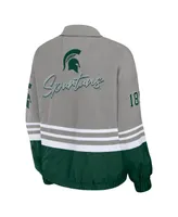 Women's Wear by Erin Andrews Gray Distressed Michigan State Spartans Vintage-Like Throwback Windbreaker Full-Zip Jacket