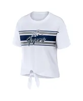 Women's Wear by Erin Andrews White Jackson State Tigers Striped Front Knot Cropped T-shirt