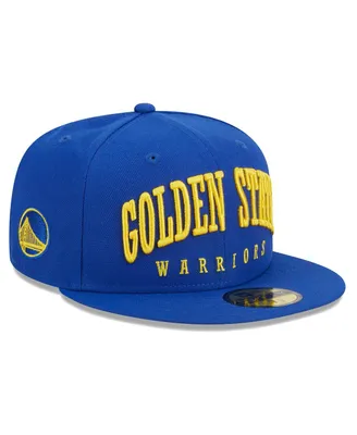 Men's New Era Royal Golden State Warriors Big Arch Text 59FIFTY Fitted Hat