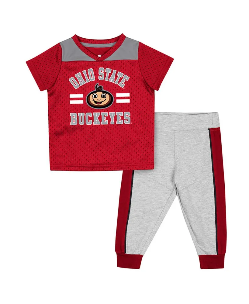 Infant Boys and Girls Colosseum Scarlet, Heather Gray Ohio State Buckeyes Ka-Boot-It Jersey Pants Set