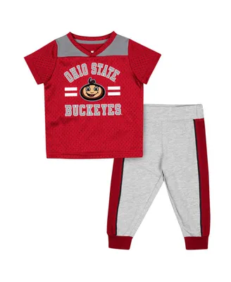 Infant Boys and Girls Colosseum Scarlet, Heather Gray Ohio State Buckeyes Ka-Boot-It Jersey Pants Set