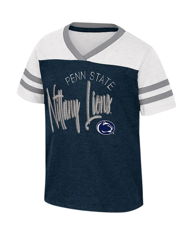 Girls Toddler Colosseum Navy Distressed Penn State Nittany Lions Summer Foil V-Neck T-shirt