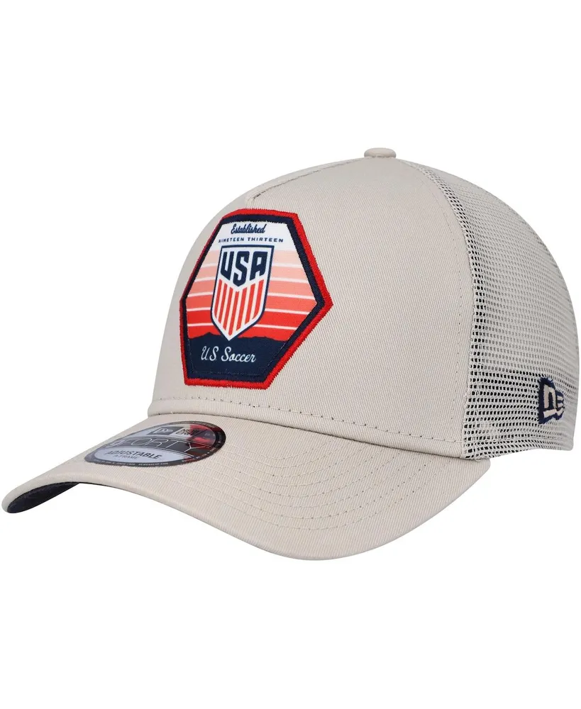 Men's New Era Khaki Usmnt Established Patch 9FORTY A-Frame Trucker Adjustable Hat