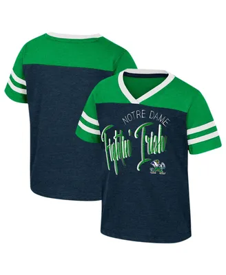Girls Toddler Colosseum Navy Distressed Notre Dame Fighting Irish Summer Foil V-Neck T-shirt