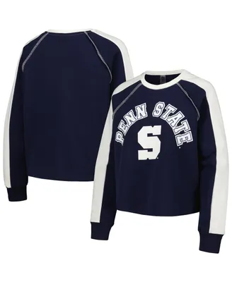 Women's Gameday Couture Navy Penn State Nittany Lions Blindside Raglan Cropped Pullover Sweatshirt