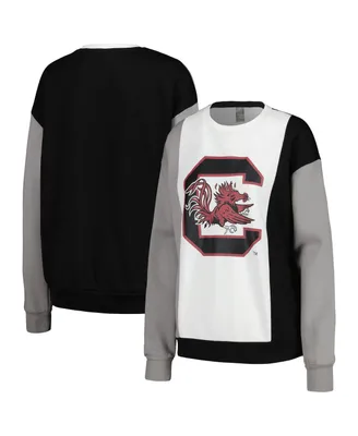 Women's Gameday Couture White, Black South Carolina Gamecocks Vertical Color-Block Pullover Sweatshirt