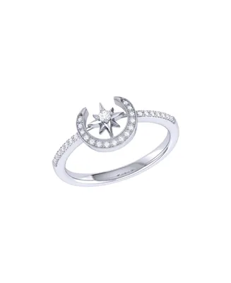 LuvMyJewelry Crescent North Star Design Sterling Silver Diamond Women Ring
