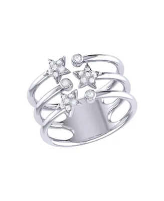 LuvMyJewelry Dazzling Star Bezel Trio Design Sterling Silver Diamond Women Ring