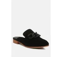 Krizia Womens Chunky Chain Suede Slip On Mules