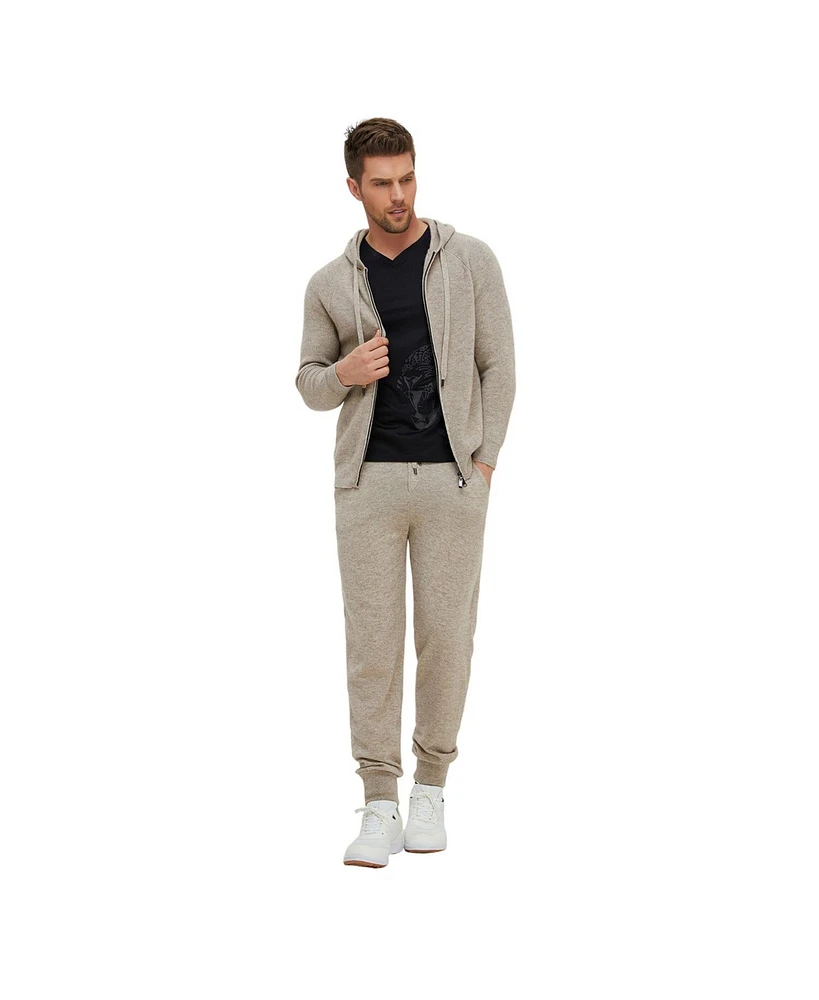Bellemere New York Men's Ribbed Cashmere Full Zipper Hoodie