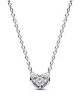 Pandora Moments Sterling Silver Radiant Heart Floating Cubic Zirconia Stone Pendant Collier Necklace