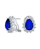 Bling Jewelry Classic Style Cocktail Party 2.5CT Royal Blue Cz Halo Pear Shaped Teardrop Stud Earrings For Women Omega Back