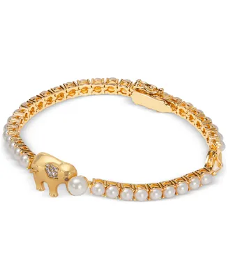 Kate Spade New York Gold-Tone Pave Elephant & Imitation Pearl Tennis Bracelet