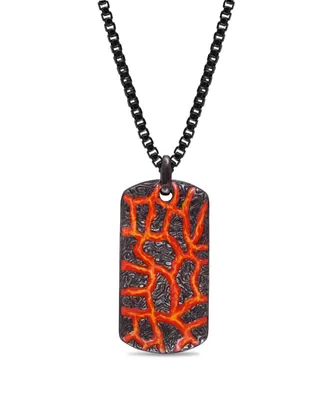 LuvMyJewelry Sterling Silver Rivers of Fire Design Black Rhodium Plated Enamel Tag with Chain