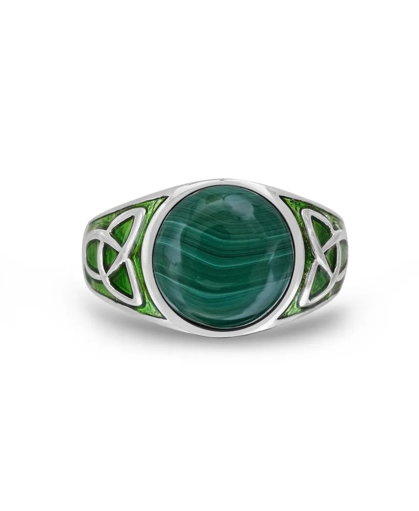 LuvMyJewelry Malachite Cabochon Flat Back Gemstone Sterling Silver Men Signet Ring with Enamel