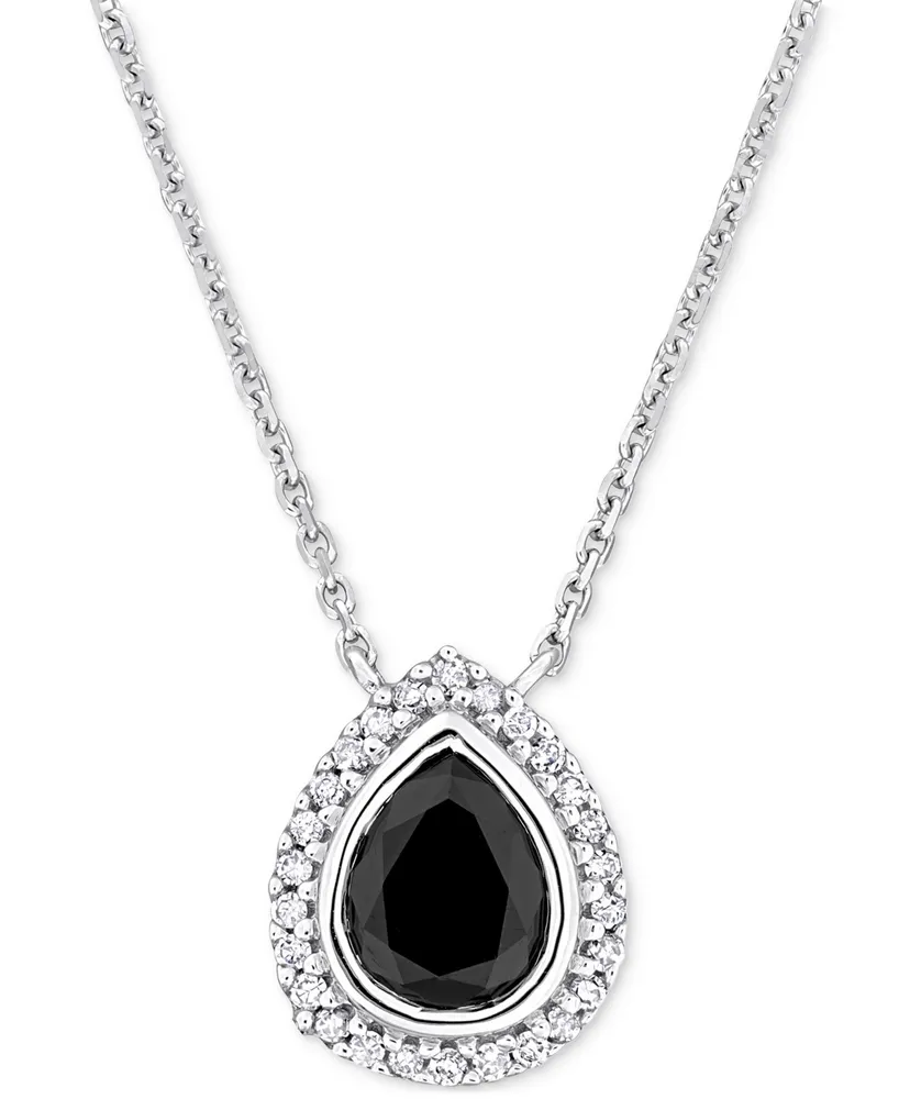 Black & White Diamond Halo Pear-Shaped 17" Pendant Necklace (1-1/10 ct. t.w.) in 14k White Gold