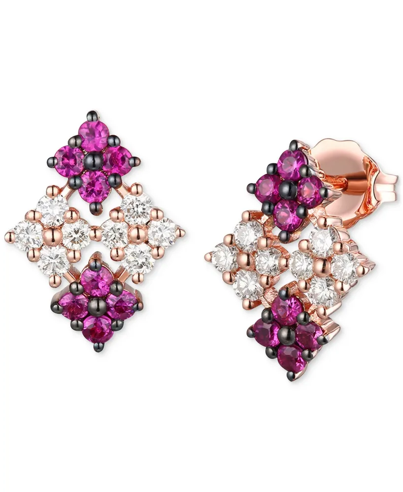 Le Vian Ombre Passion Ruby (1/2 ct. t.w.) & Vanilla Diamond (3/8 ct. t.w.) Quad Cluster Statement Drop Earrings in 14k Strawberry Gold