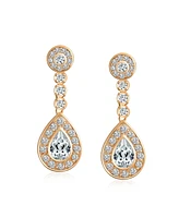 Bling Jewelry Teardrop Halo Cubic Zirconia Pave Cz Dangle Statement Clip On Dangle Earrings Rose Gold Plated