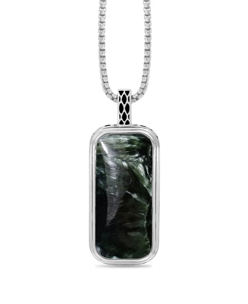 LuvMyJewelry Seraphinite Gemstone Sterling Silver Men Tag in Black Rhodium Plated with Chain