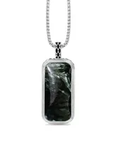 LuvMyJewelry Seraphinite Gemstone Sterling Silver Men Tag in Black Rhodium Plated with Chain