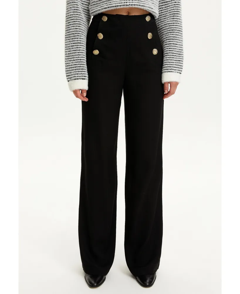 Mombasa | Black Wide-Leg Pants w/ Golden Buttons