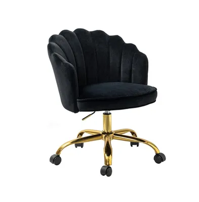 Hulala Home Woman Modern Cute Shell Back Upholstered Desk Chair for Vanity, Living Room