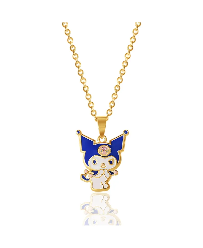Hello Kitty Sanrio Yellow Gold Flash Plated and Light Rose Crystal Kuromi Pendant - 18'' Chain, Officially Licensed Authentic