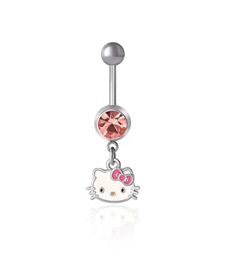 Sanrio Hello Kitty Authentic Officially Licensed Womens 14G Stainless Steel Light Rose Crystal Belly Button Ring