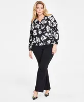 I.N.C. International Concepts Plus Size Floral Print Surplice Neck Top Curvy Bootcut Pants Created For Macys