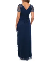 Xscape Women's Bead Embellished Short-Sleeve Gown