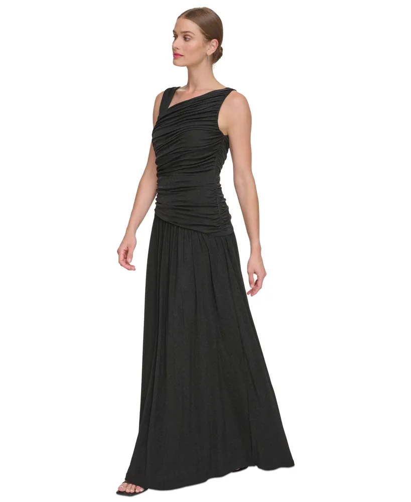 Dkny Women's Metallic-Knit Asymmetric-Neck Gown