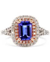 Tanzanite (2 ct. t.w.) & Diamond (1/2 ct. t.w.) Double Halo Ring in 10k White & Rose Gold