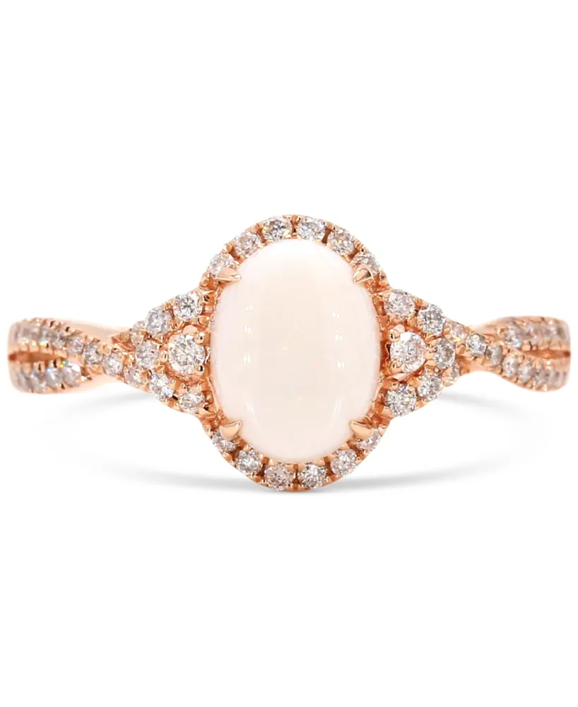 Opal (1 ct. t.w.) & Diamond (1/3 ct. t.w.) Twist Halo Ring in 10k Rose Gold