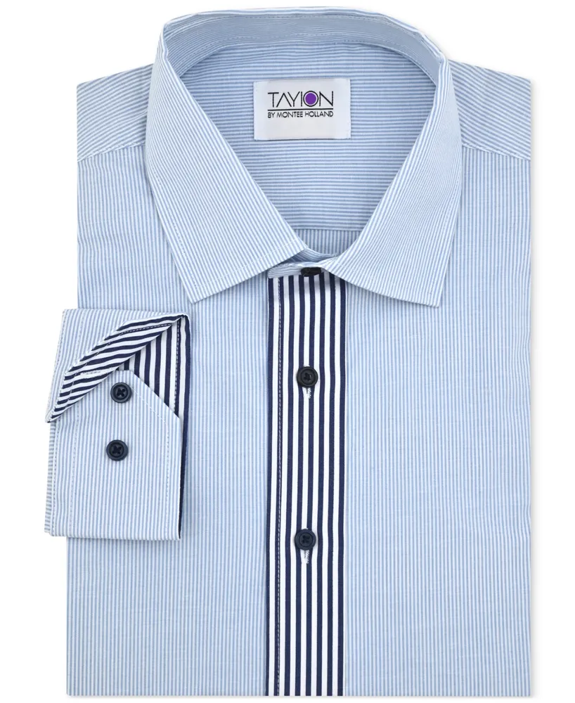 Tayion Collection Men's Slim-Fit Stripe-Placket Dress Shirt