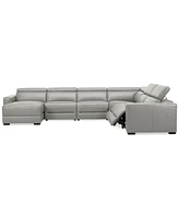 Nevio 157" 6-Pc. Leather Sectional with 2 Power Recliners, Headrests and Chaise, Created For Macy's