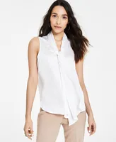 Bar Iii Women's Tie-Neck Sleeveless Satin Blouse, Created for Macy's