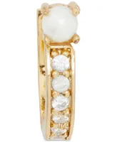 Kate Spade New York Gold-Tone Extra-Small Pave & Imitation Pearl Huggie Hoop Earrings, 0.47"