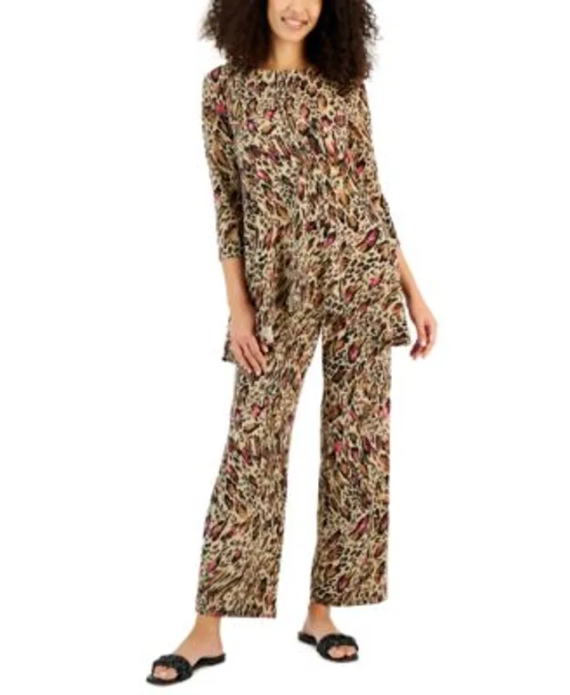 Jm Collection Womens 3 4 Sleeve Printed Knit Top Wide Leg Pants Created For  Macys