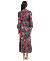 Donna Morgan Women's Printed Surplice-Neck Maxi Dress