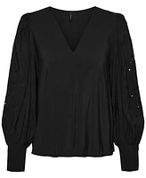 Vero Moda Women's V-Neck Eyelet Balloon-Sleeve Top